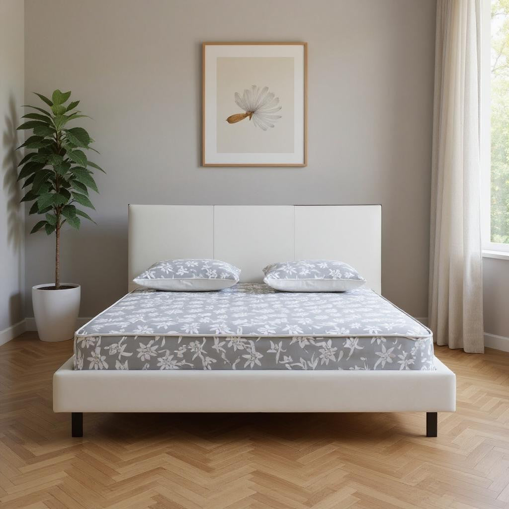 White Wood & Faux Leather King Bed w/ USB