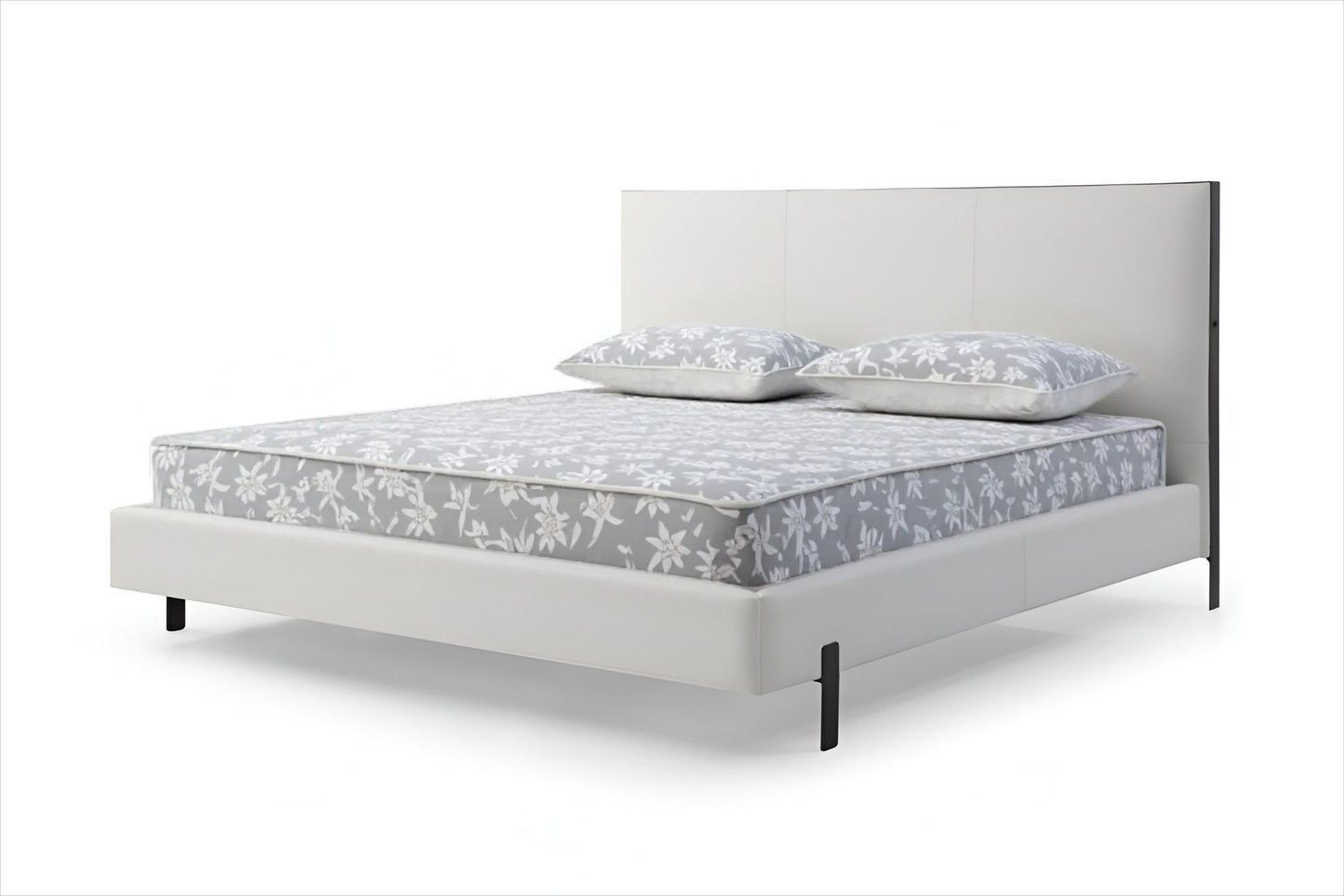 White Wood & Faux Leather King Bed w/ USB