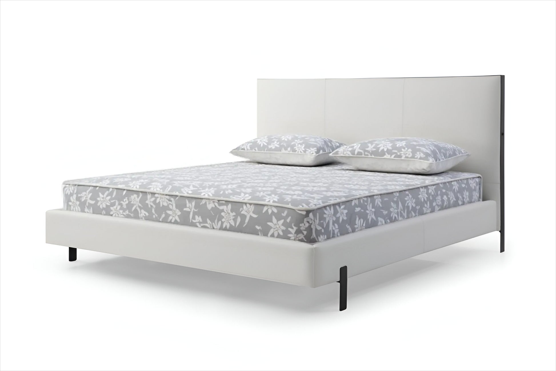 White Wood & Faux Leather King Bed w/ USB