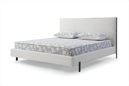 White Wood & Faux Leather King Bed w/ USB