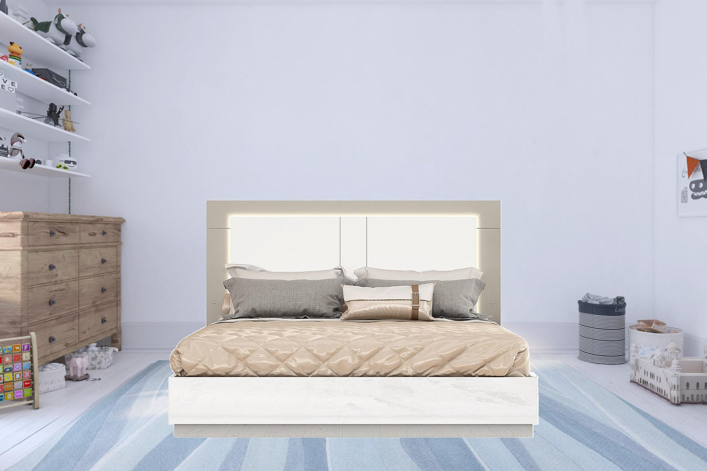 King White High Gloss Bed Frame