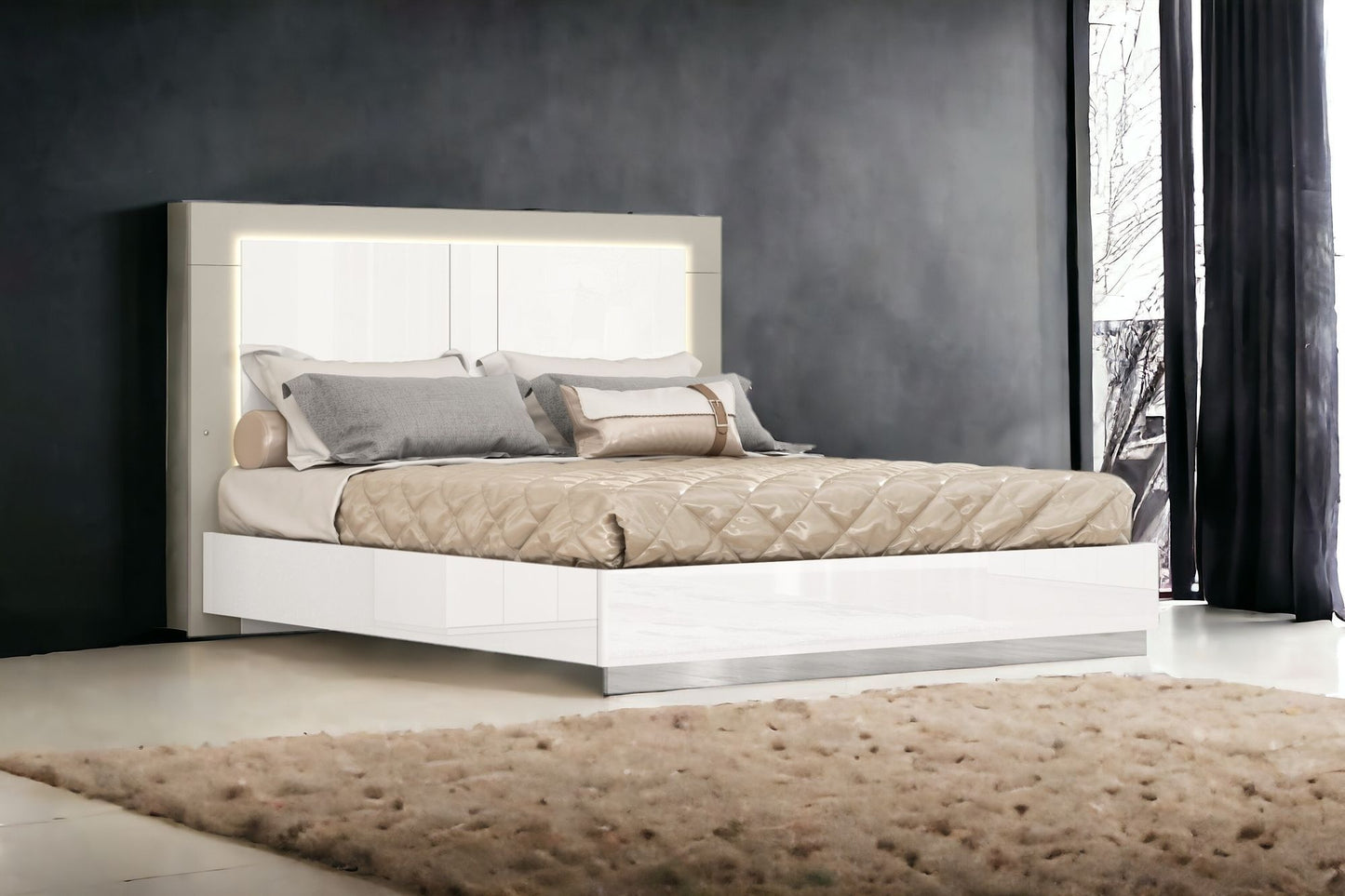 King White High Gloss Bed Frame