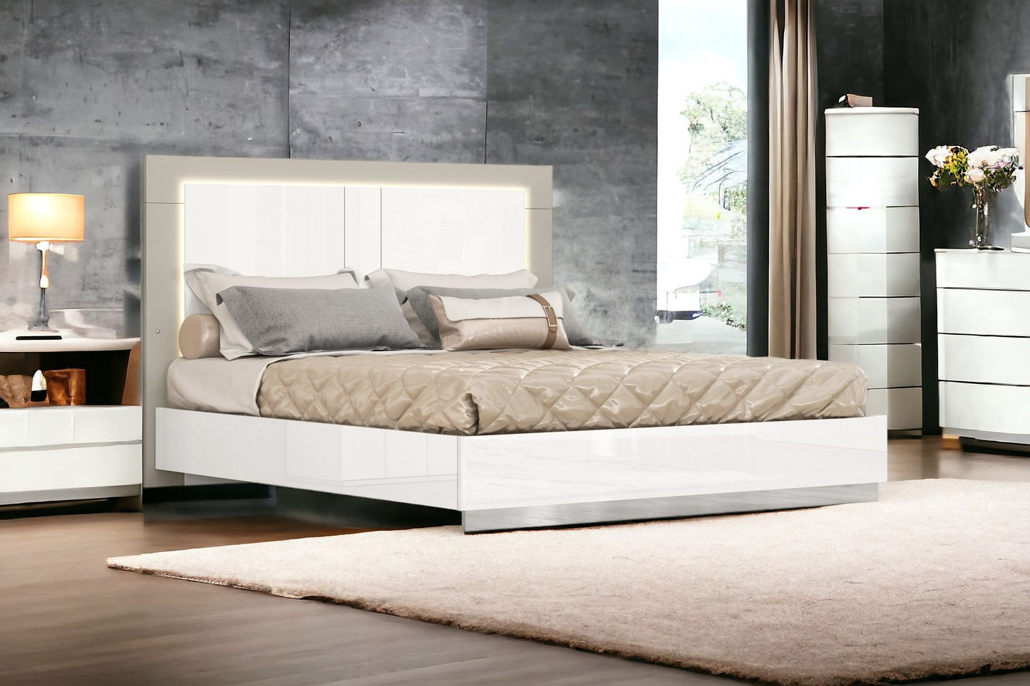 King White High Gloss Bed Frame