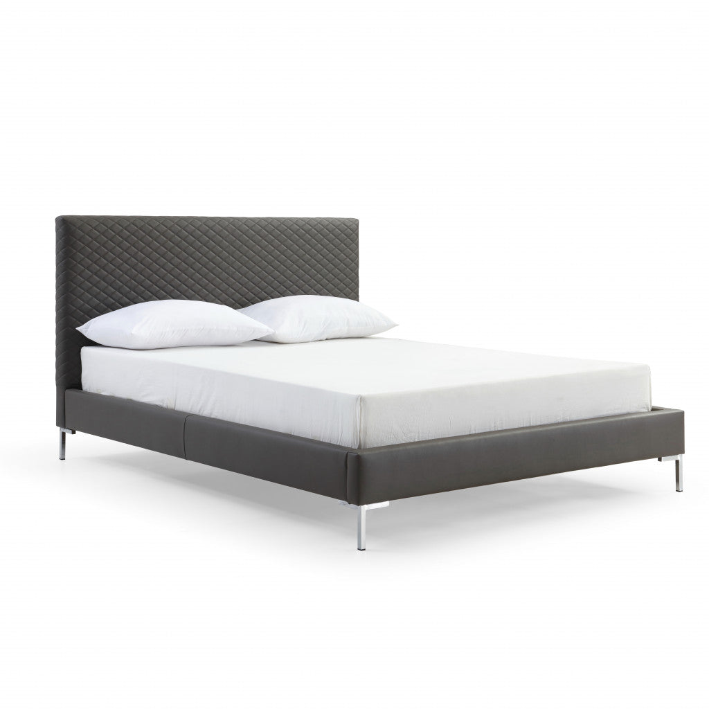 Dark Gray Faux Leather Queen Bed