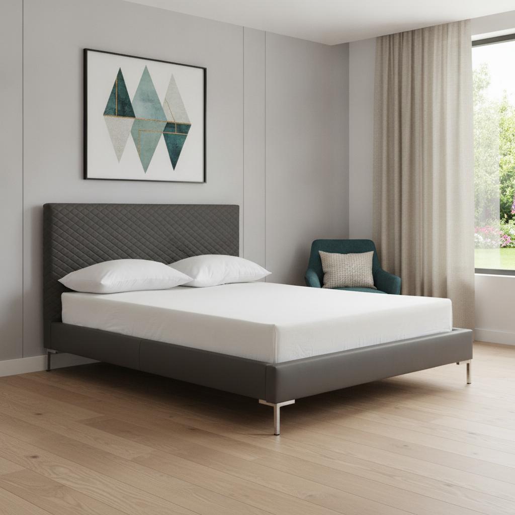 Dark Gray Faux Leather Queen Bed