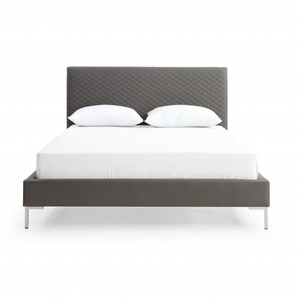 Dark Gray Faux Leather Queen Bed