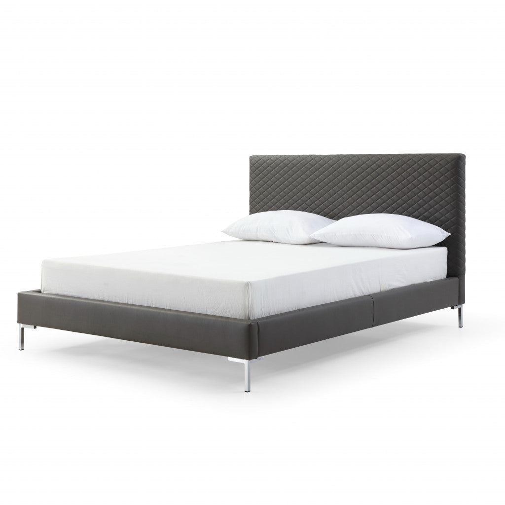 Dark Gray Faux Leather Queen Bed