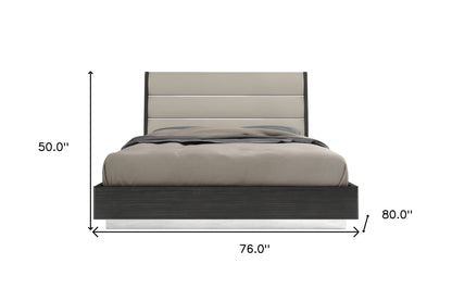 King Dark Grey High Gloss Bed Frame with Faux Leather Headboard
