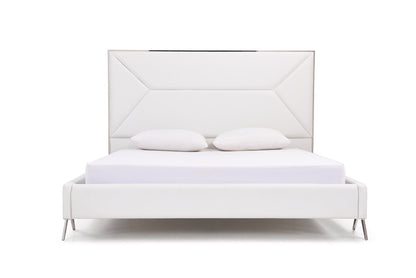 White Tufted Faux Leather Upholstered Queen Bed