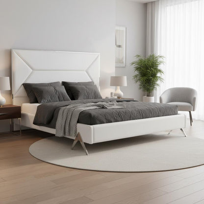 White Tufted Faux Leather Upholstered Queen Bed
