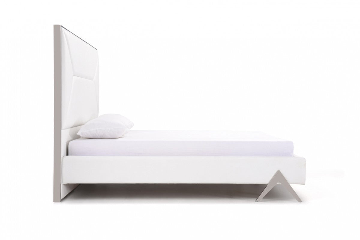 White Tufted Faux Leather Upholstered King Bed