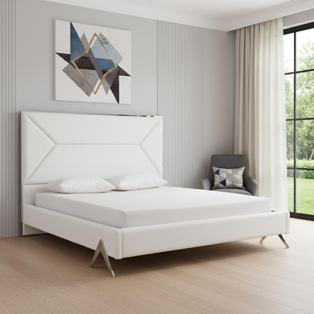 White Tufted Faux Leather Upholstered King Bed