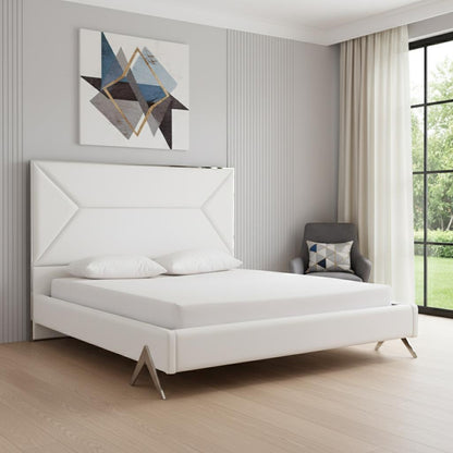 White Tufted Faux Leather Upholstered King Bed