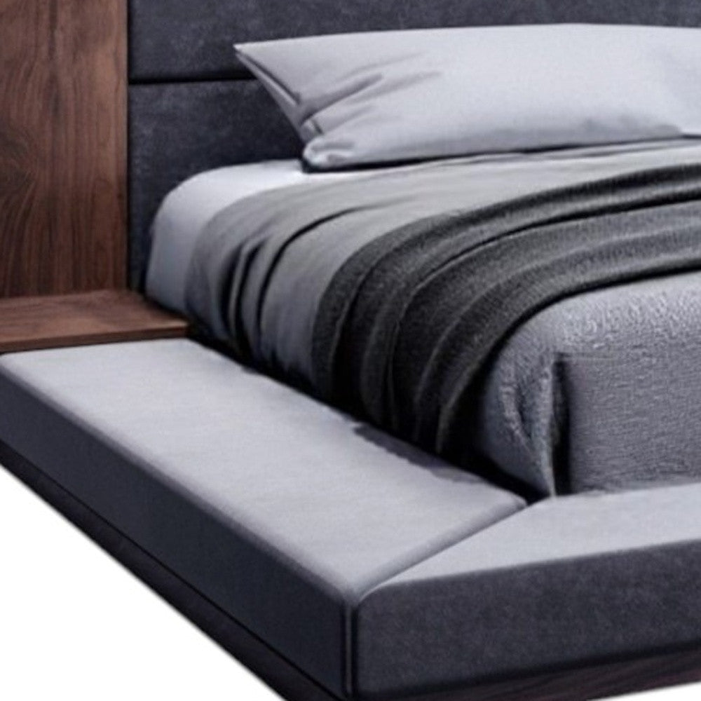 Brown & Gray Wood Upholstered King Bed