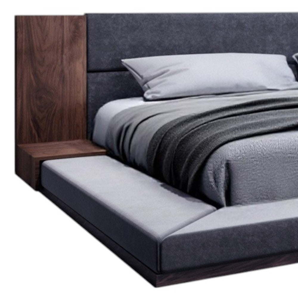 Brown & Gray Wood Upholstered King Bed
