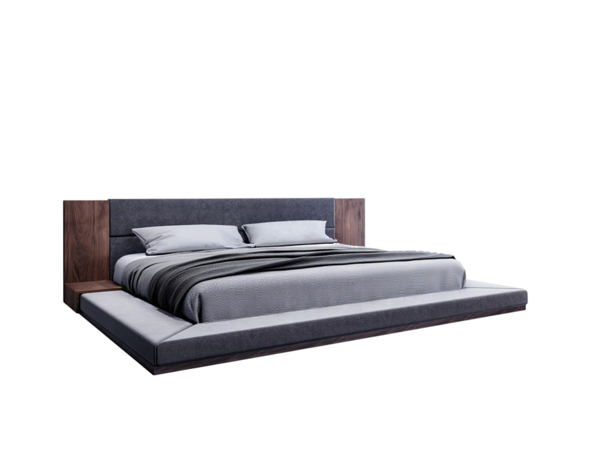 Brown & Gray Wood Upholstered King Bed
