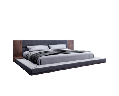 Brown & Gray Wood Upholstered King Bed