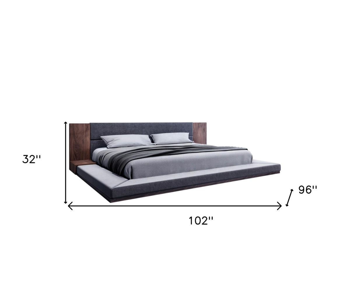 Brown & Gray Wood Upholstered King Bed