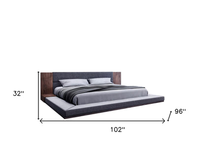 Brown & Gray Wood Upholstered King Bed