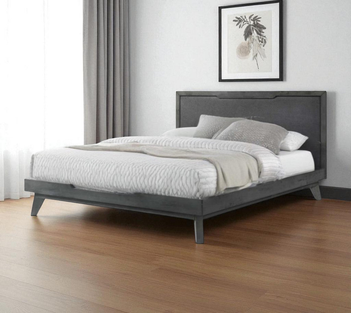 Gray Wood & Linen Queen Bed