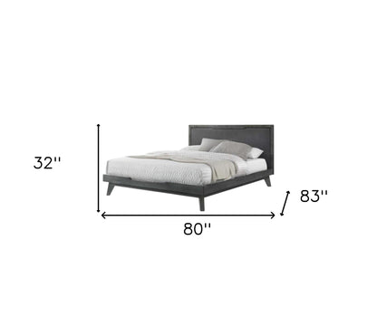 Gray Wood & Linen King Bed Frame