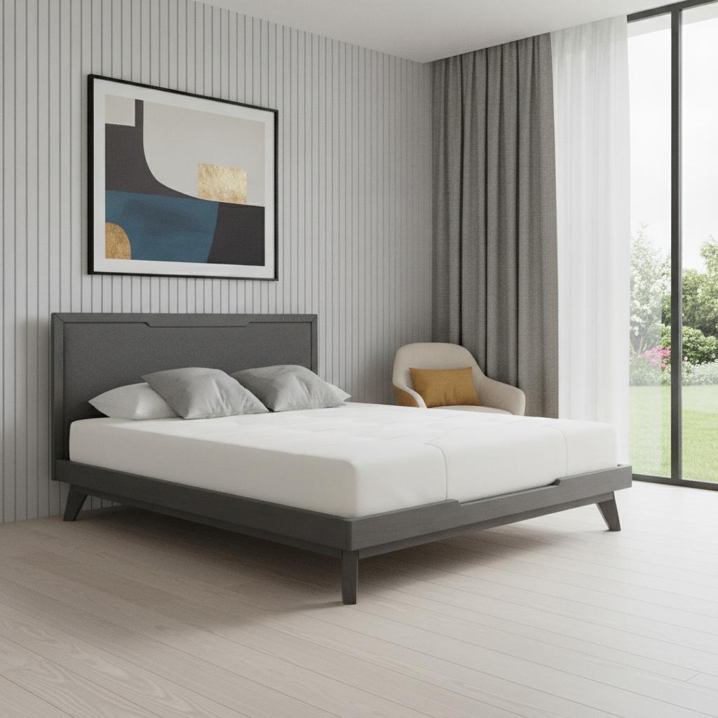 Gray Wood & Linen King Bed
