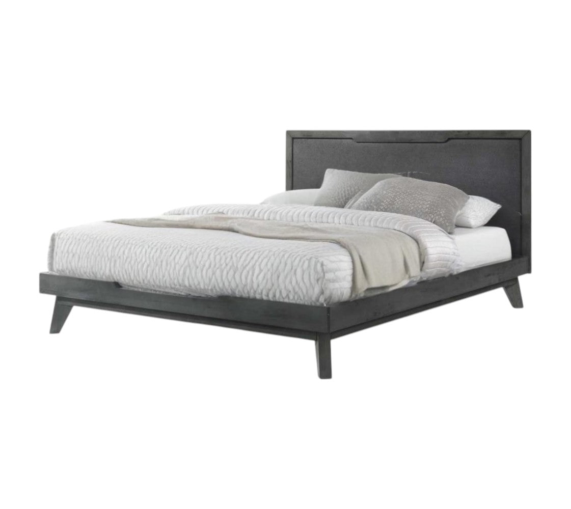 Gray Wood & Linen King Bed Frame