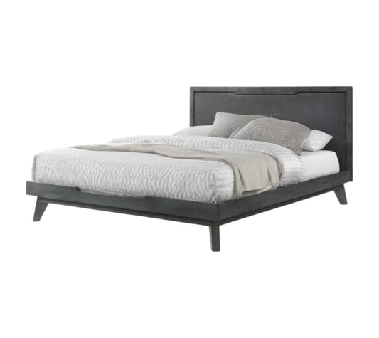 Gray Wood & Linen King Bed Frame