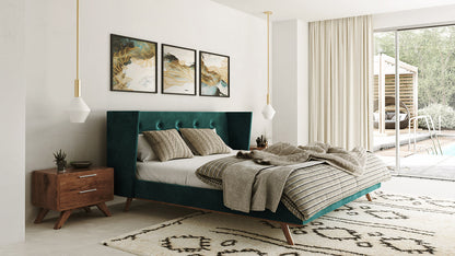 Green Tufted Velvet King Bed Frame