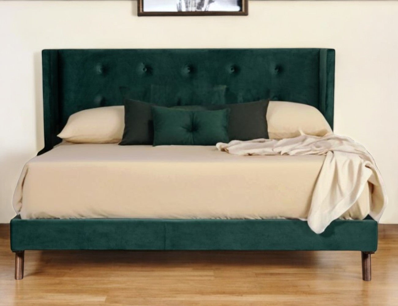 Green Tufted Velvet King Bed Frame