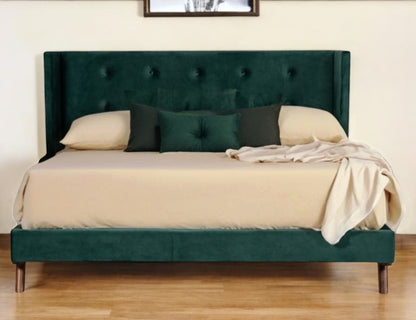 Green Tufted Velvet King Bed Frame