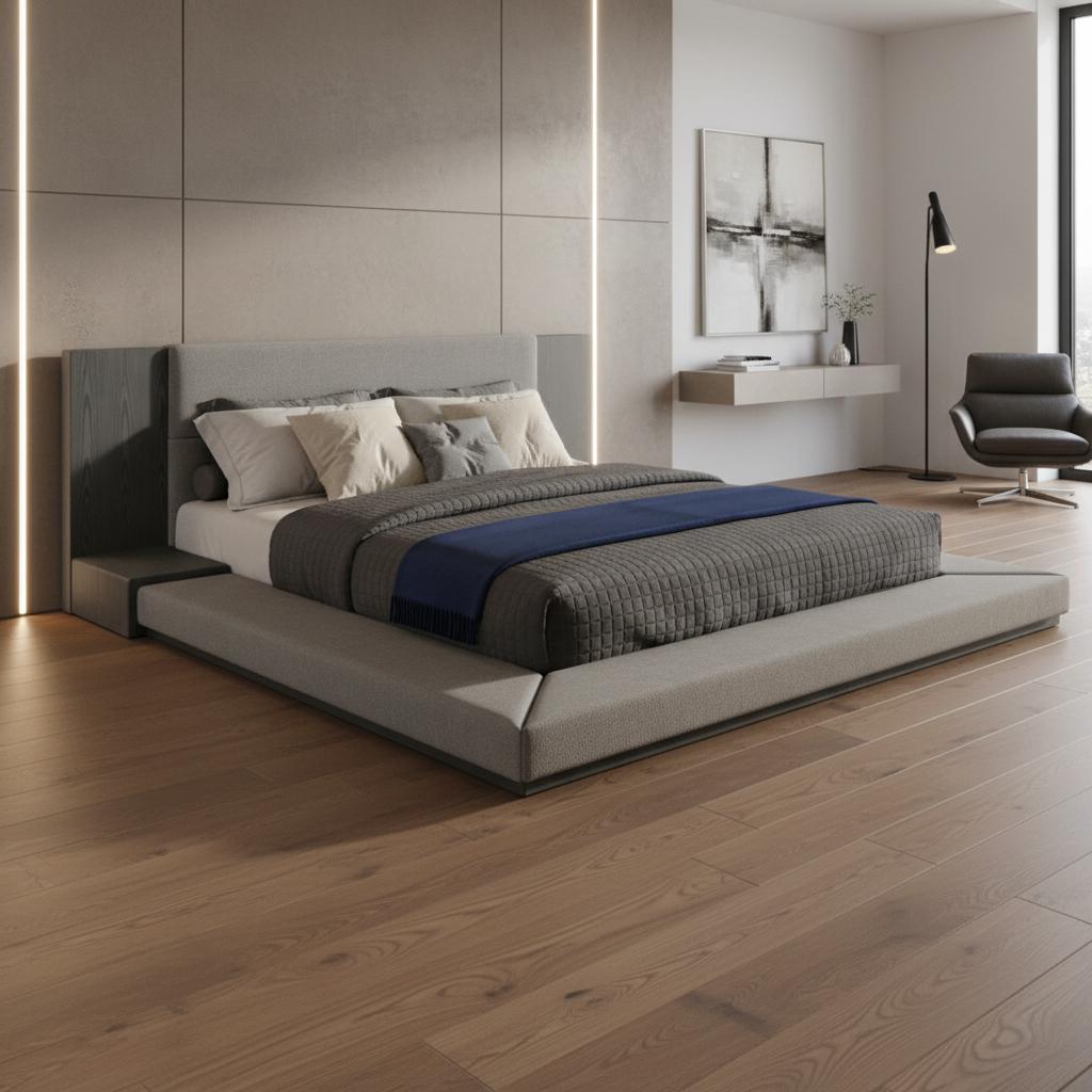 Gray Upholstered California King Bed