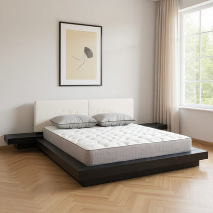 Black & White Solid Wood & Faux Leather Queen Bed