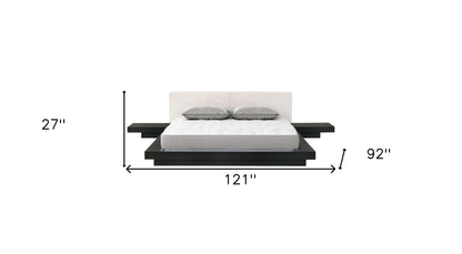 Black/White Solid Wood & Faux Leather Queen Bed Frame