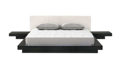 Black/White Solid Wood & Faux Leather Queen Bed Frame