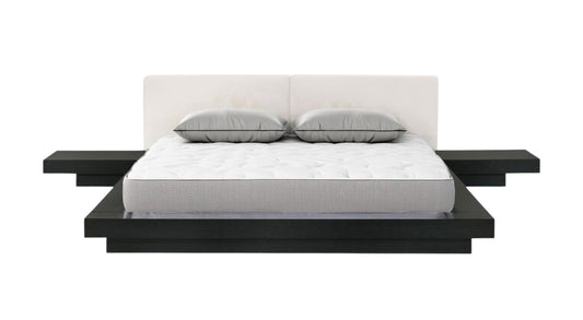 Black/White Solid Wood & Faux Leather Queen Bed Frame