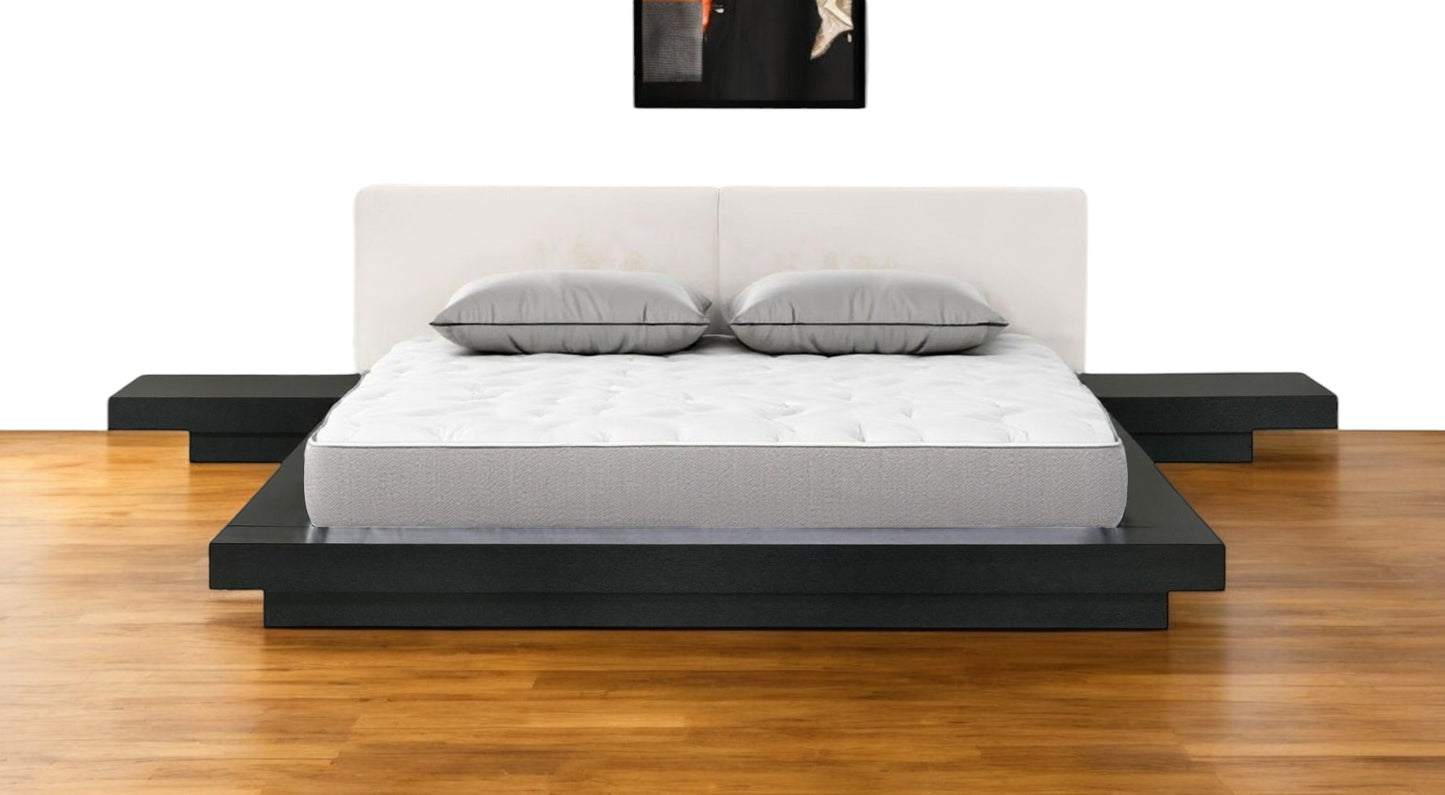 Black/White Solid Wood & Faux Leather Queen Bed Frame