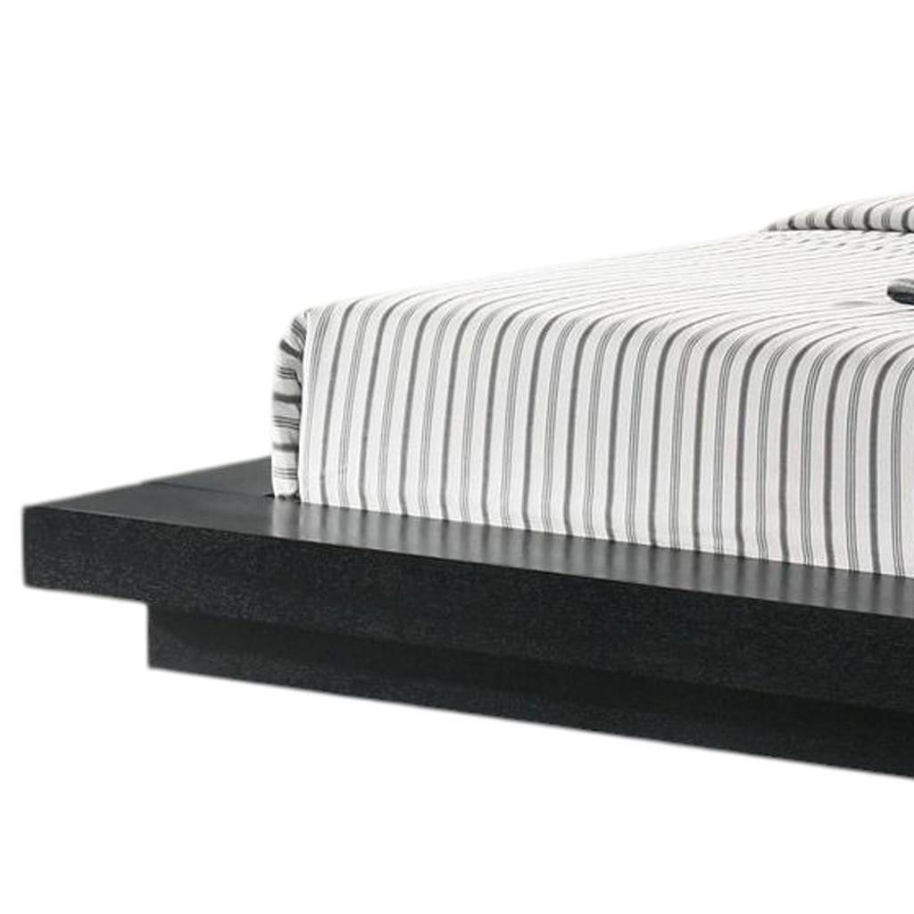 Black & Gray Wood & Faux Leather Queen Bed w/ Attached Nightstands