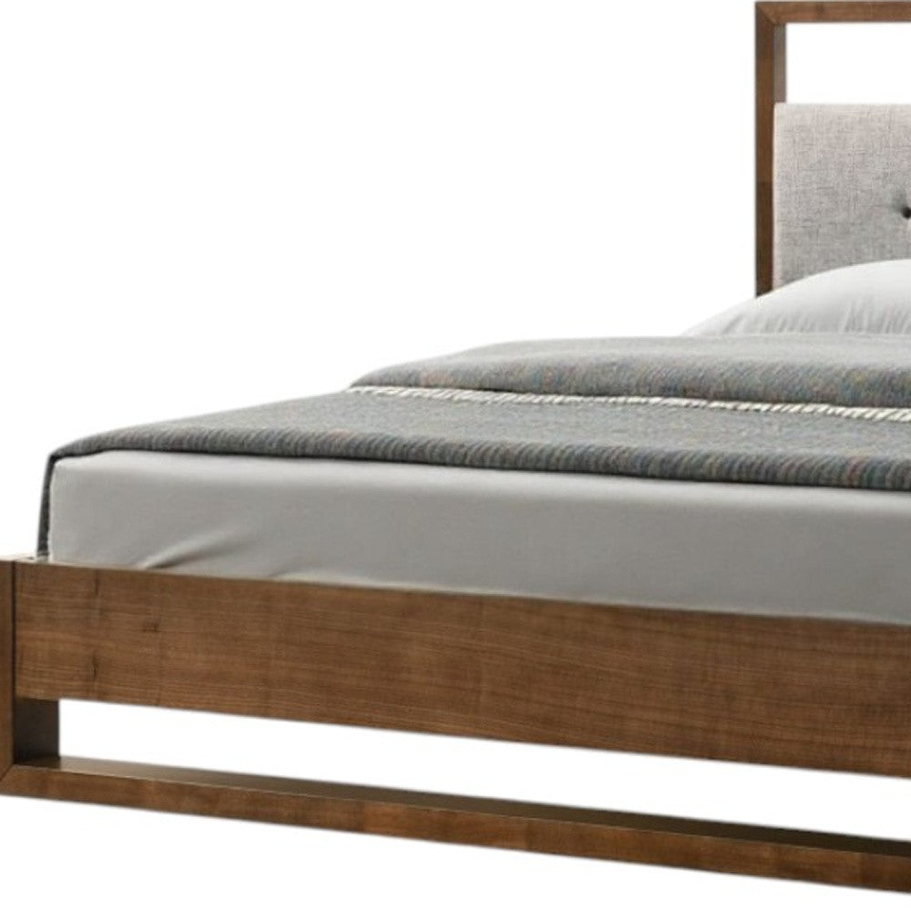 Brown & Gray Wood Tufted Upholstered Queen Bed