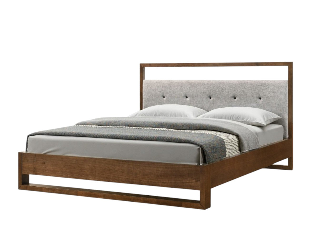 Brown & Gray Wood Tufted Upholstered Queen Bed