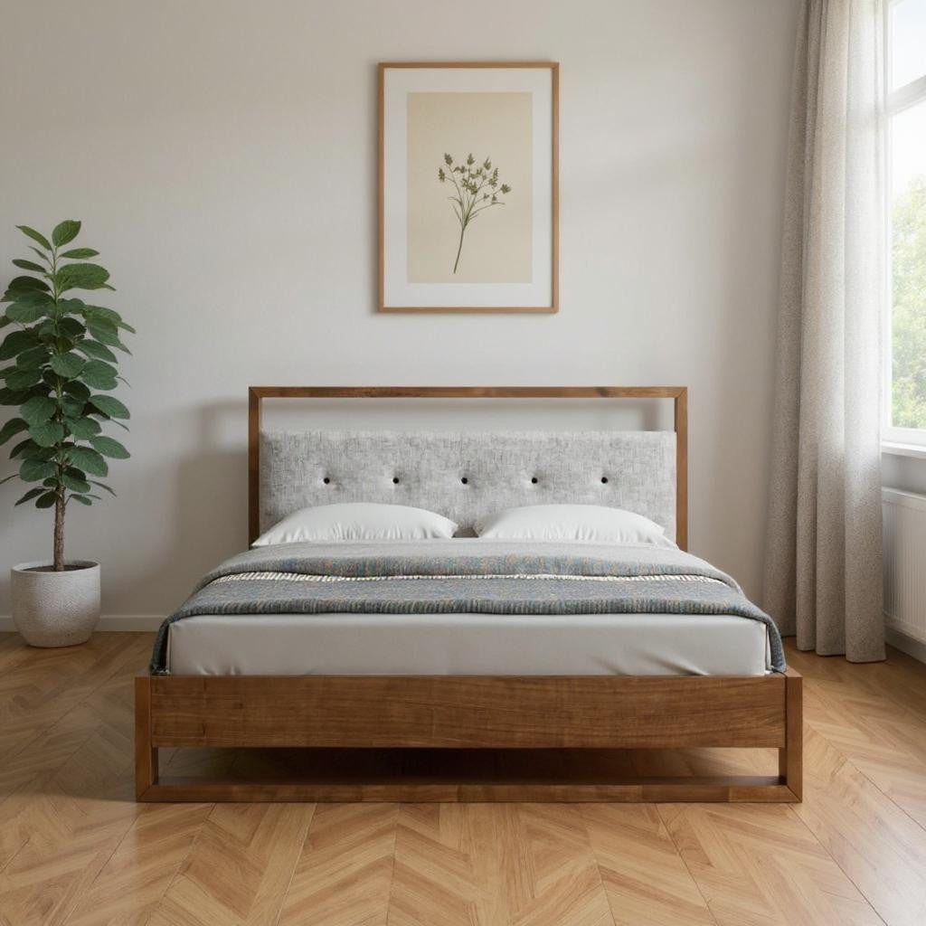 Brown & Gray Wood Tufted Upholstered King Bed
