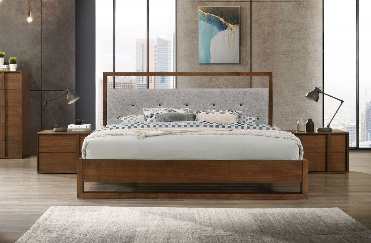 Brown and Gray Wood Tufted Upholstered California King Bed Frame