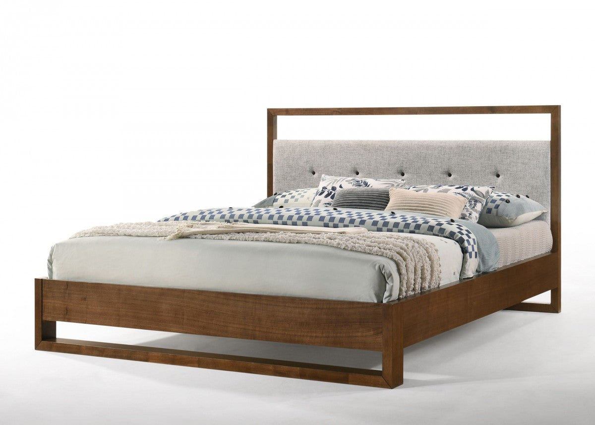 Brown & Gray Wood Tufted Upholstered California King Bed