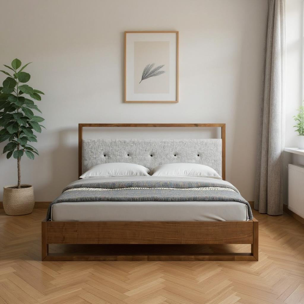 Brown & Gray Wood Tufted Upholstered California King Bed