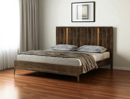 Brown & Gold Wood King Bed