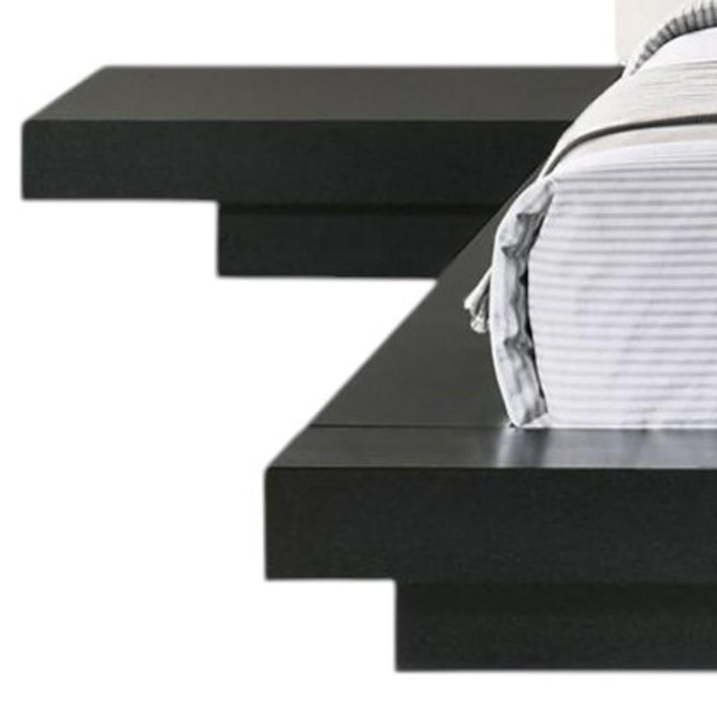 Black & White Wood & Faux Leather King Bed w/ Attached Nightstands