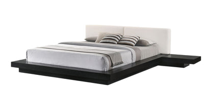 Black & White Wood & Faux Leather King Bed w/ Attached Nightstands