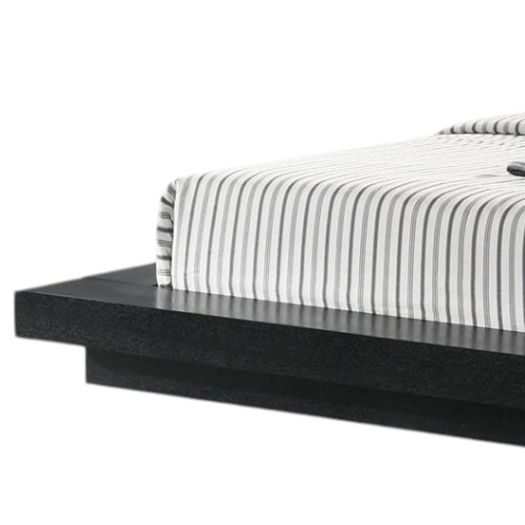 Black & Gray Wood & Faux Leather King Bed w/ Attached Nightstands