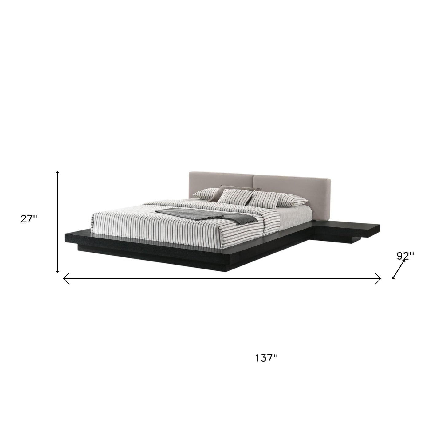 Black & Gray Wood & Faux Leather King Bed w/ Attached Nightstands