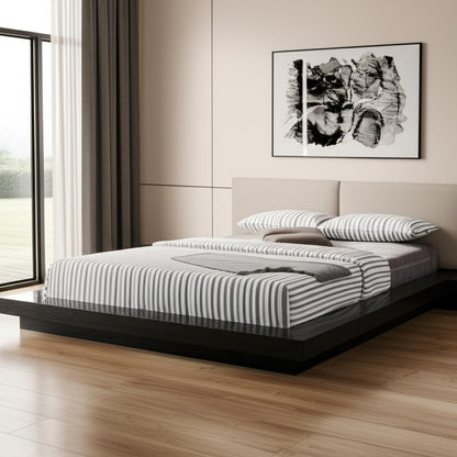 Black & Gray Wood & Faux Leather King Bed w/ Attached Nightstands